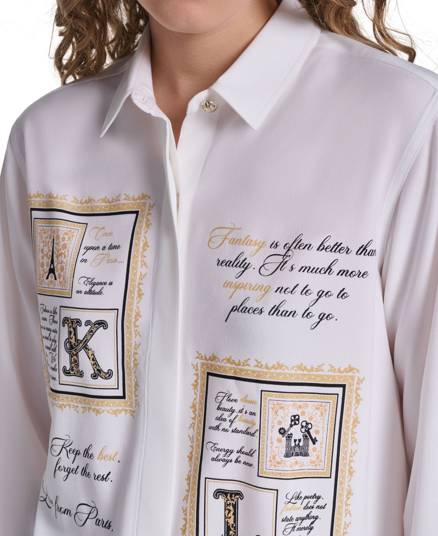 Женский топ KARL LAGERFELD PARIS Karl Frames Point Collar Long Sleeve Button Down, цвет: Мягкий белый — фото 7