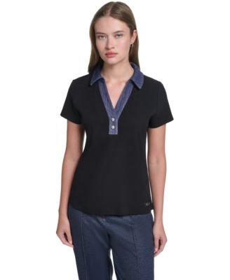 Women's Denim V-Neck Short-Sleeve Top