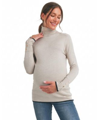 Maternity Turtleneck Button-Sleeve Viscose-Blend Sweater