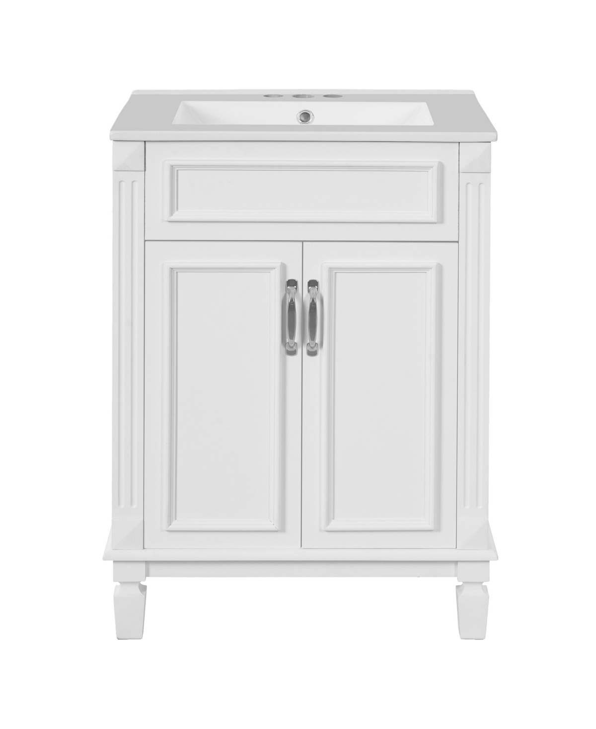 Sillysis 24 Inch Freestanding Bathroom Vanity, Mdf Cabinet with Solid Wood Frame, Ceramic Integrated Sink - White