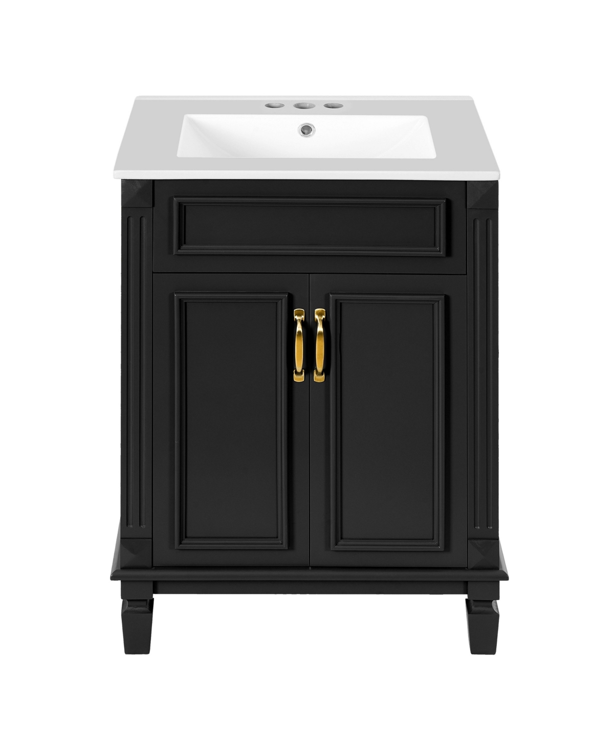 Sillysis 24 Inch Freestanding Bathroom Vanity, Mdf Cabinet with Solid Wood Frame, Ceramic Integrated Sink - Black