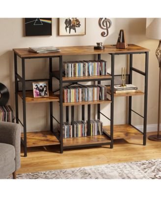 44.1 Inch 3-Tier Wood RGB LED Light and Power Outlet CD Storage Shelf