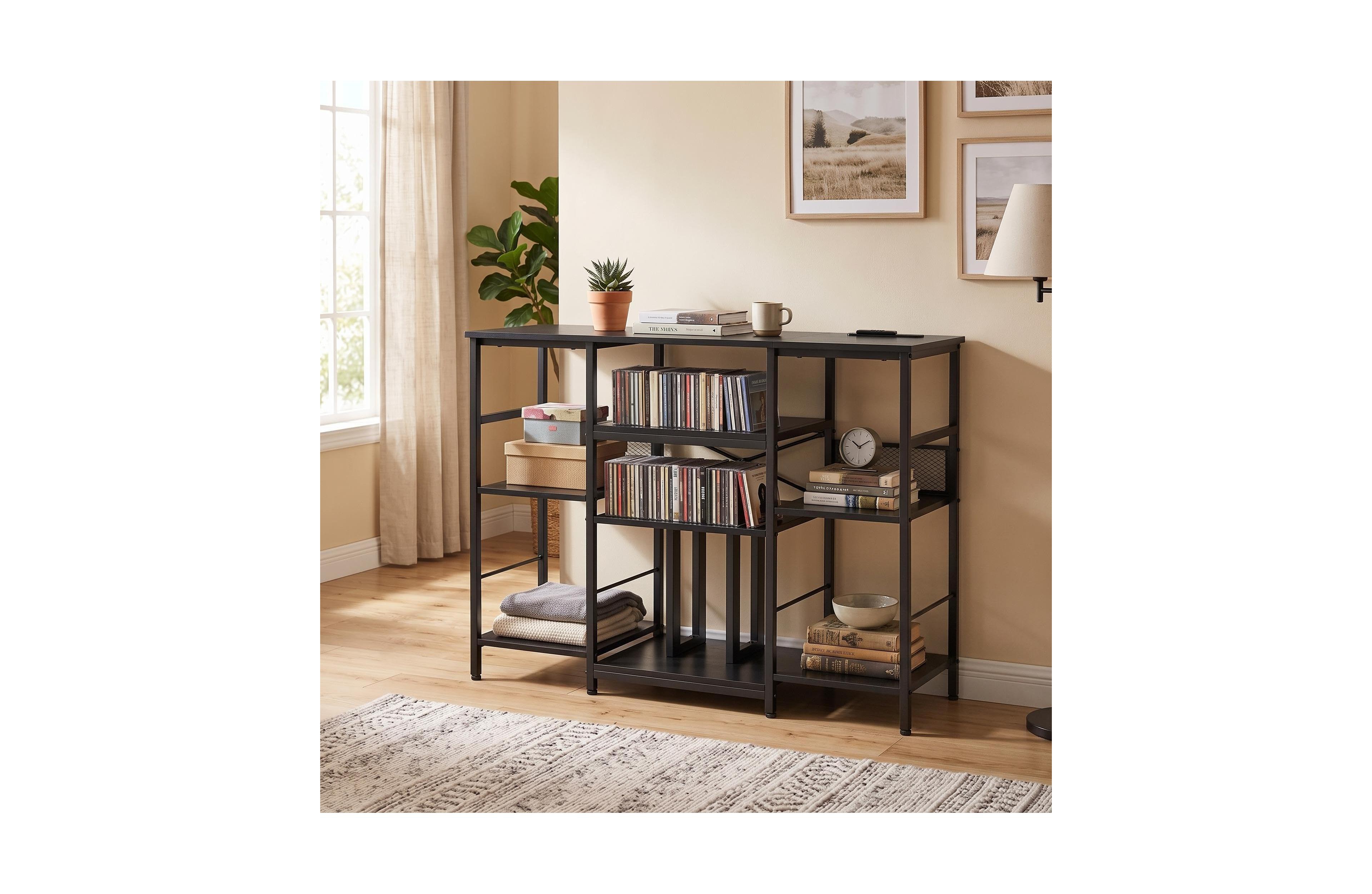 gaomon 44.1 Inch 3-Tier Wood Rgb Led Light and Power Outlet Cd Storage Shelf