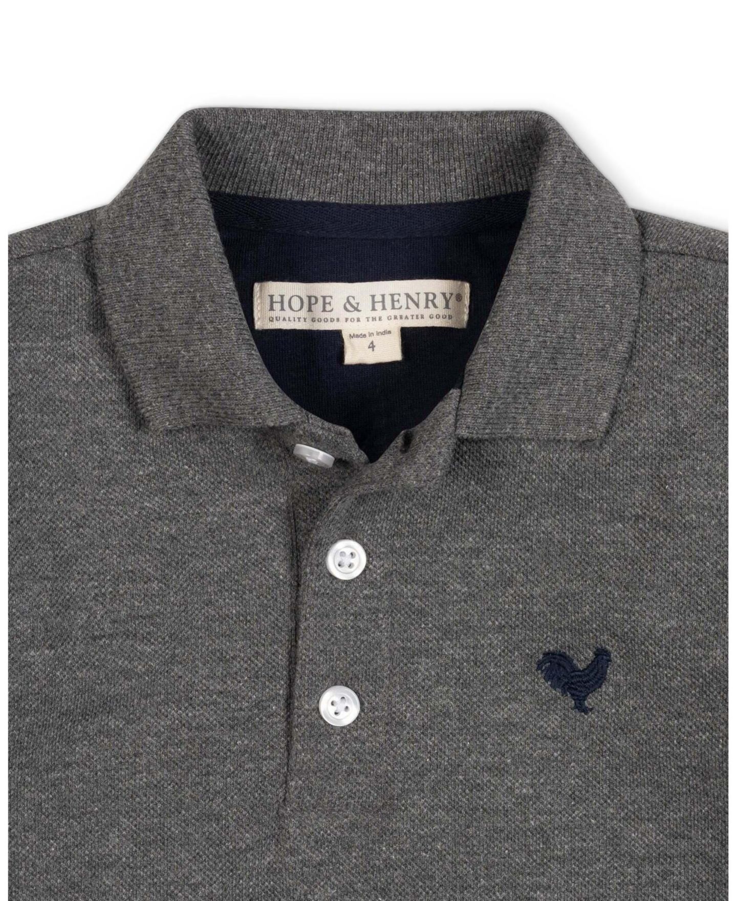 Поло Hope & Henry Long-Sleeve Cotton Pique Polo для мальчиков, цвет: Тёмный серый меланжевый — фото 2