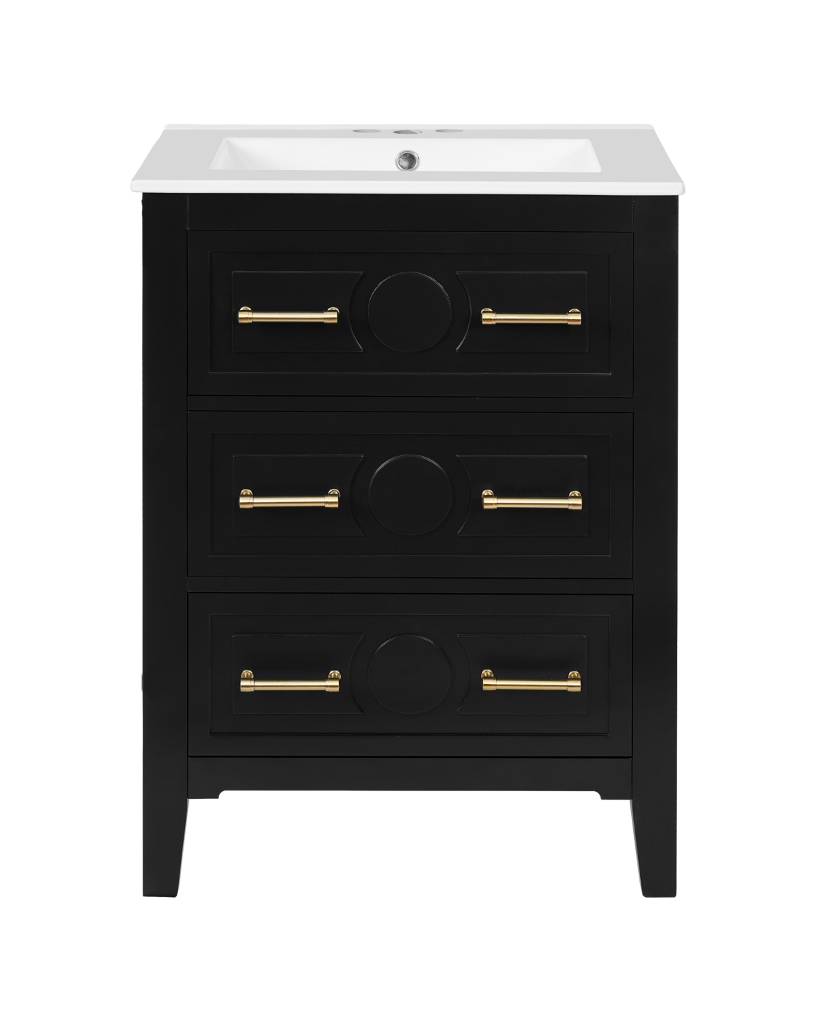 Sillysis 24 Inch Freestanding Bathroom Vanity, Mdf Cabinet with Solid Wood Frame, Ceramic Integrated Sink - Black