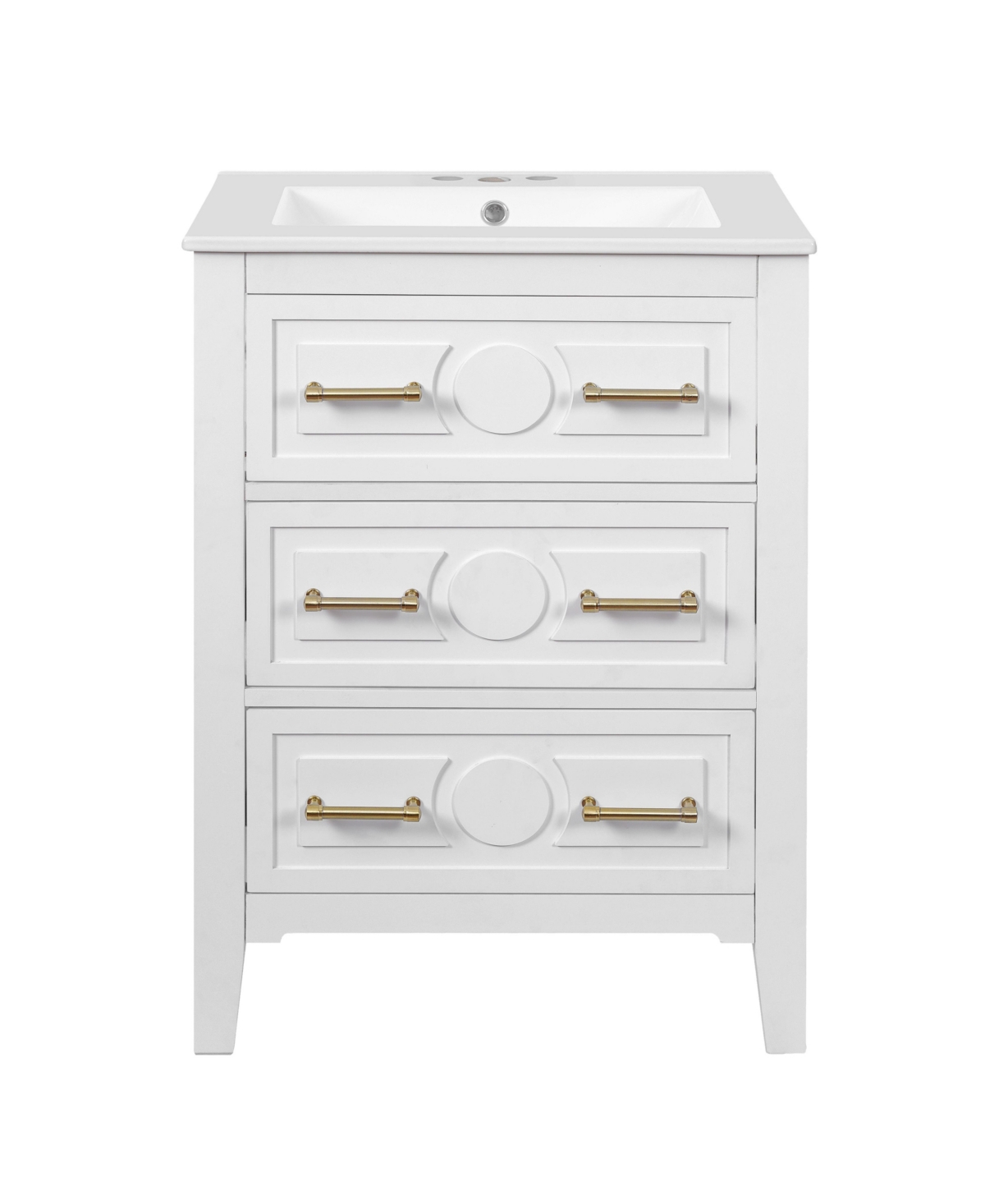 Sillysis 24 Inch Freestanding Bathroom Vanity, Mdf Cabinet with Solid Wood Frame, Ceramic Integrated Sink - White