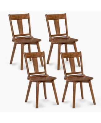 Set of 4 Solid Wood Hollowed Backrest Dining Chairs