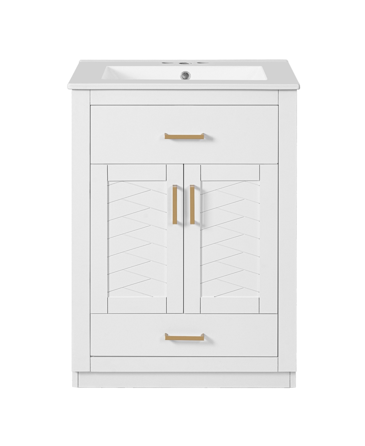 Sillysis 24 Inch Freestanding Bathroom Vanity, Mdf Cabinet with Solid Wood Frame, Ceramic Integrated Sink - White