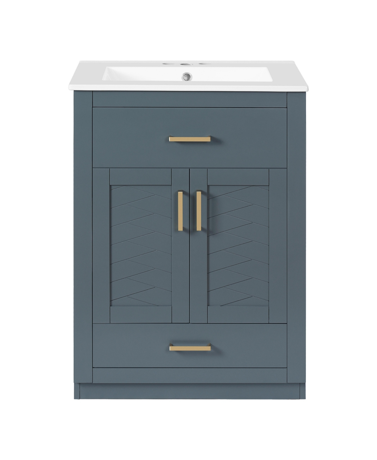Sillysis 24 Inch Freestanding Bathroom Vanity, Mdf Cabinet with Solid Wood Frame, Ceramic Integrated Sink - Blue