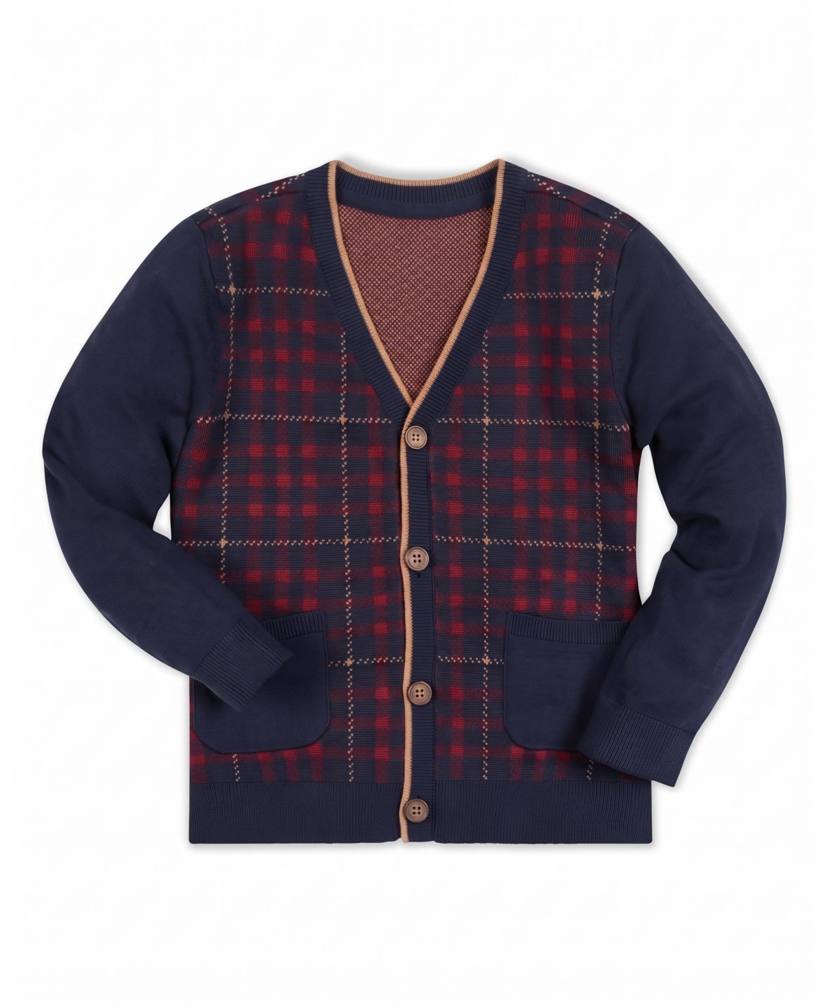 Hope & Henry Boys' 4-20 Organic Cotton Plaid V-Neck Cardigan