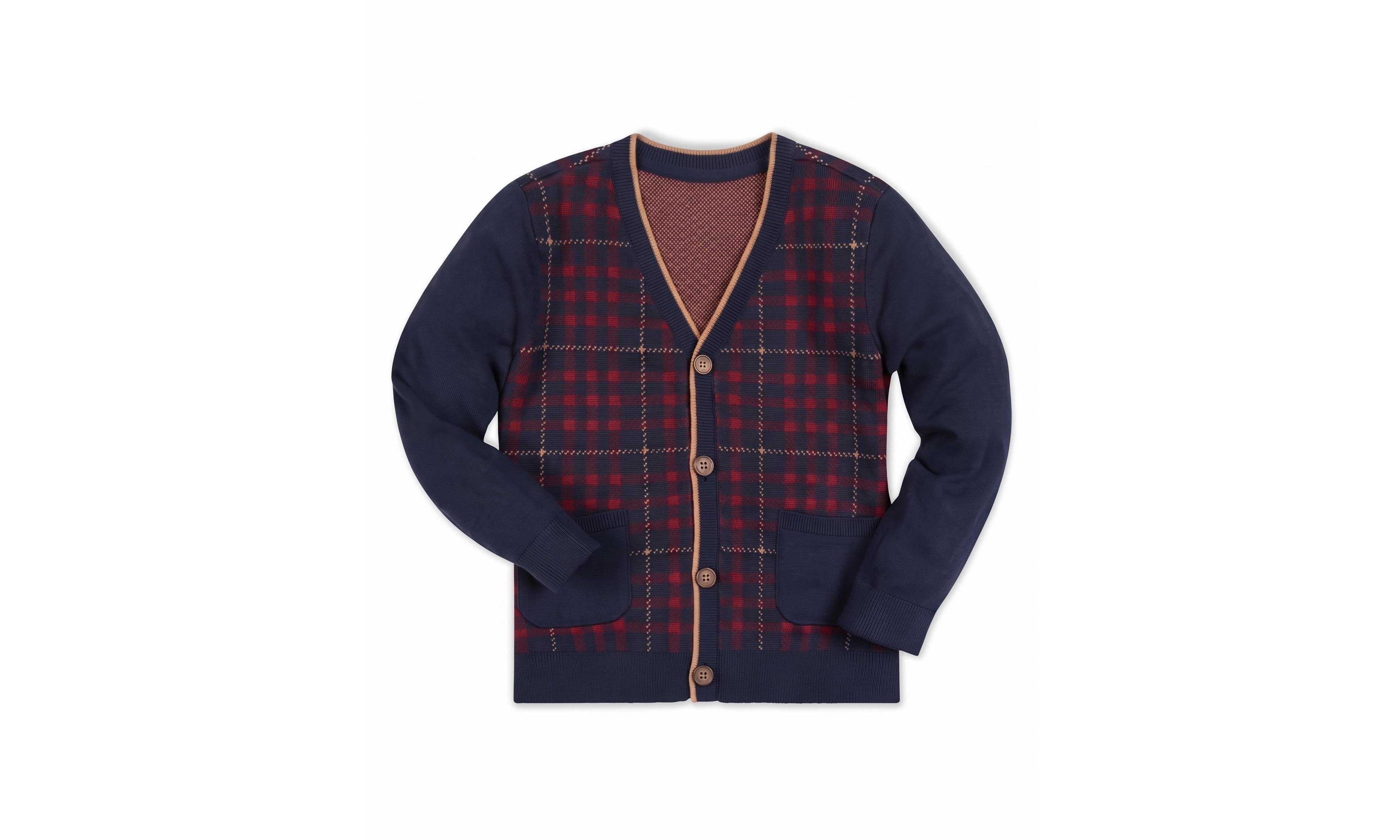 Hope & Henry Boys' 4-20 Organic Cotton Plaid V-Neck Cardigan