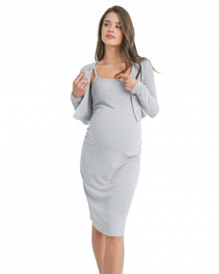 Maternity Rib-Knit Bodycon Midi Dress and Cardigan, 2-Piece Set