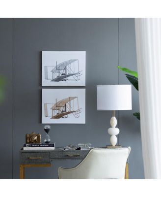 Set of 2 Vintage Airplane Blueprint Canvas Wall Decor Diptych, 15.7" x 19.7"