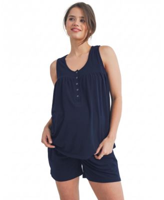 Maternity Scoop-Neck Nursing Tank Top and Shorts, 2-Piece Set