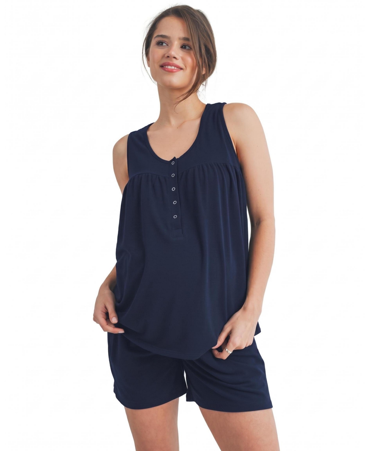 Hello Miz Maternity Scoop-Neck Nursing Tank Top and Shorts, 2-Piece Set