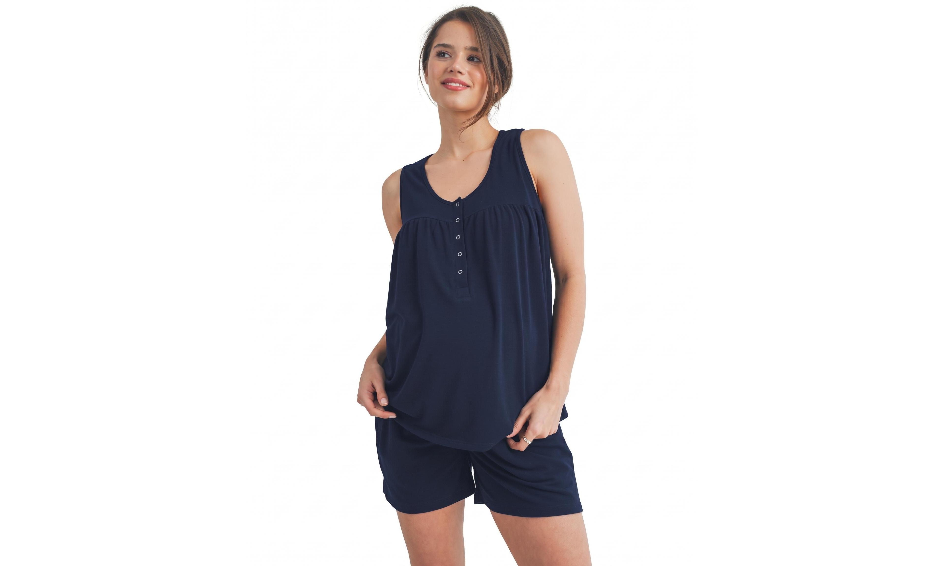 Hello Miz Maternity Scoop-Neck Nursing Tank Top and Shorts, 2-Piece Set