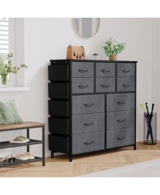 12-Drawer Fabric Dresser with 5 Side Pockets, Wide Storage Chest with Metal Frame, Fabric Storage Tower for Bedroom Entryway