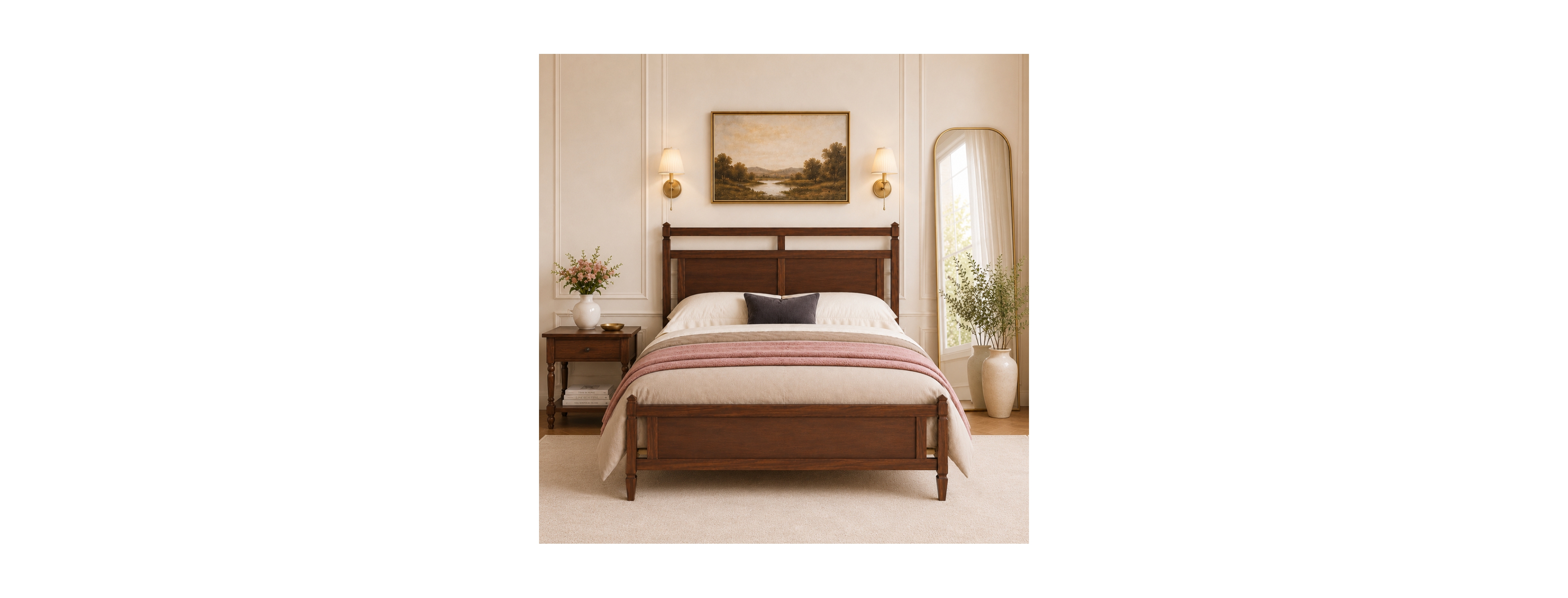 Streamdale Furniture Mid-Century Modern Queen Wooden Platform Bed Frame