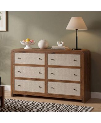 Modern Farmhouse 6-Drawer Dresser, 49" Wide Wood Chest of Drawers - Linen-Front Storage - Sturdy MDF with Anti-Tip Kit