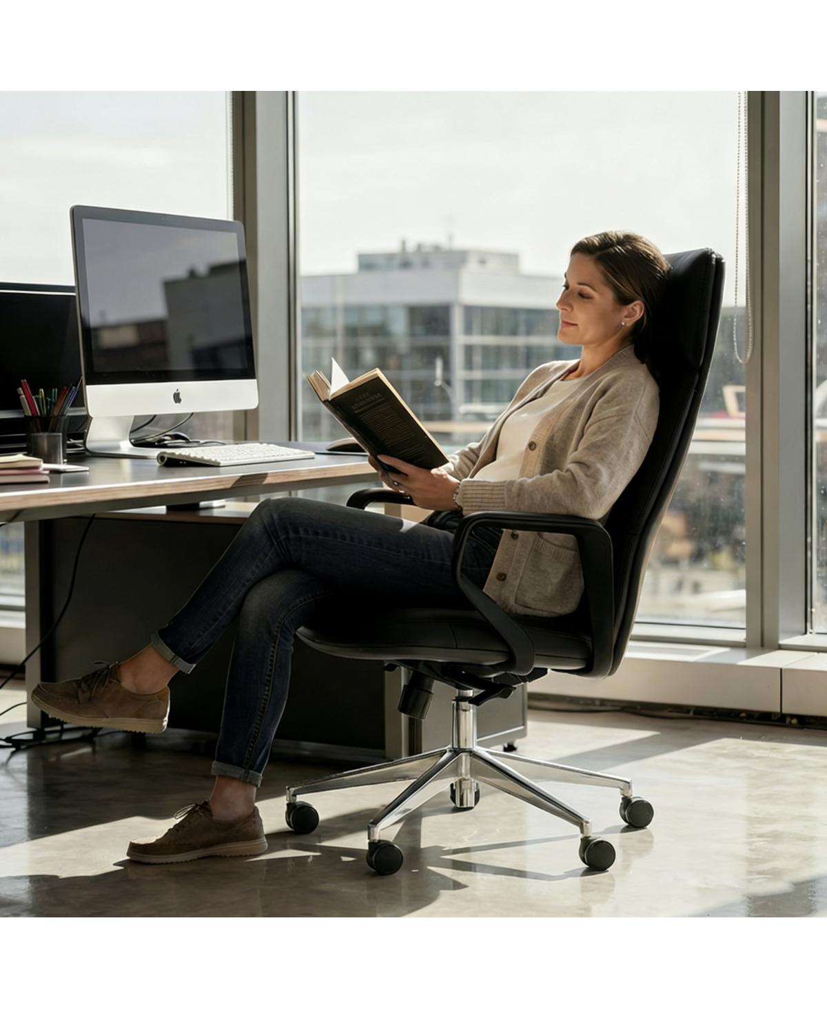 Streamdale Furniture Pu Leather High Back Office Chair, Ergonomic Lumbar Support 400lbs - Black