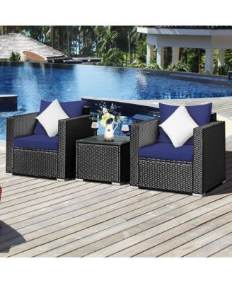 3Piece Patio Rattan Wicker Furniture Set Sofa Table With Cushion Yard