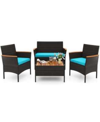4-Piece Wicker Patio Conversation Set with Coffee Table