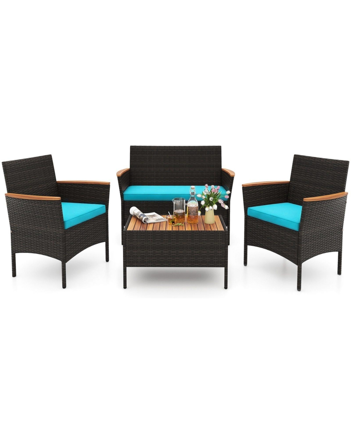 Sugift 4-Piece Wicker Patio Conversation Set with Coffee Table