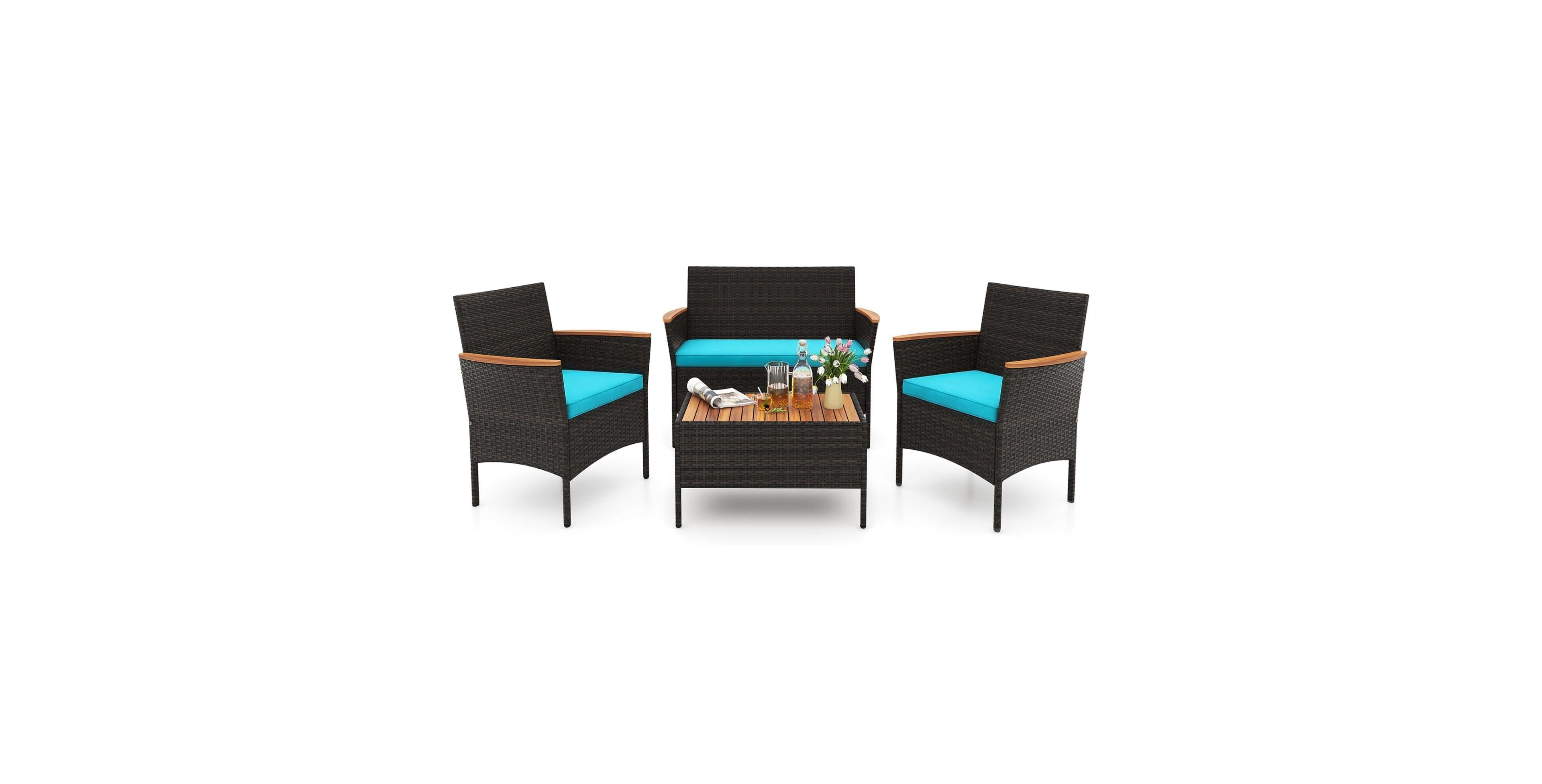 Sugift 4-Piece Wicker Patio Conversation Set with Coffee Table