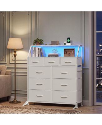 9 Drawer Dresser for Bedroom, Fabric and Steel Frame, LED and Charging, 9 Fabric Drawers, Steel Frame, 12mm Wood Top
