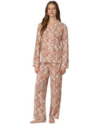 Petite Long-Sleeve Notch-Collar Cotton-Viscose-Blend Pajama Set