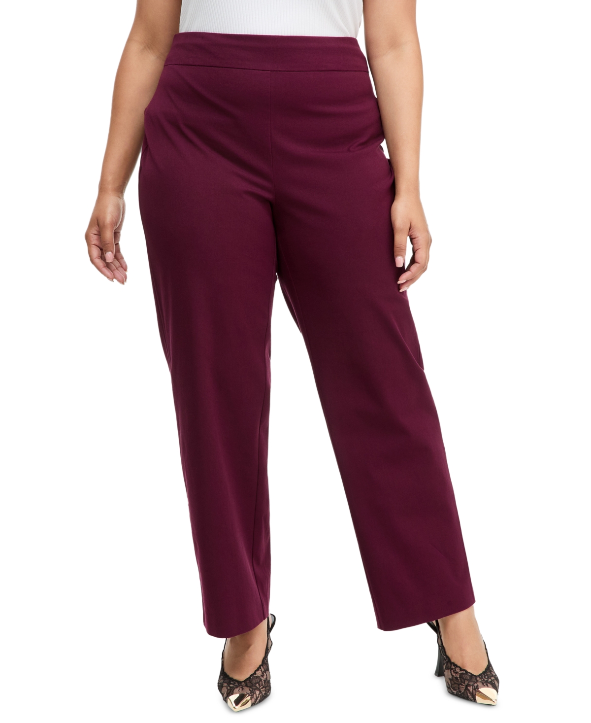 I.n.c. International Concepts Plus Incredible Stretch Straight-Leg High-Rise Pull-On Pants, Macy's Exclusive