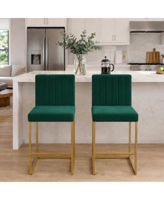 Set of 2 Velvet Counter Height Bar Stools with Metal Frame