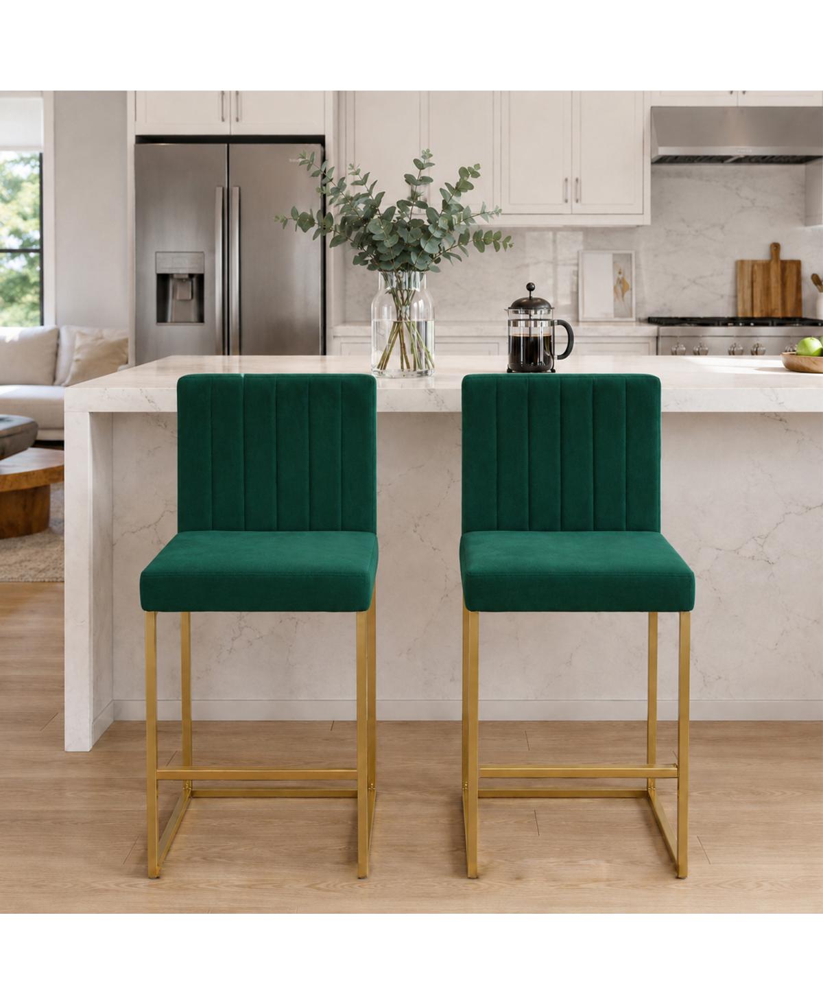 Streamdale Furniture Set of 2 Velvet Counter Height Bar Stools with Metal Frame