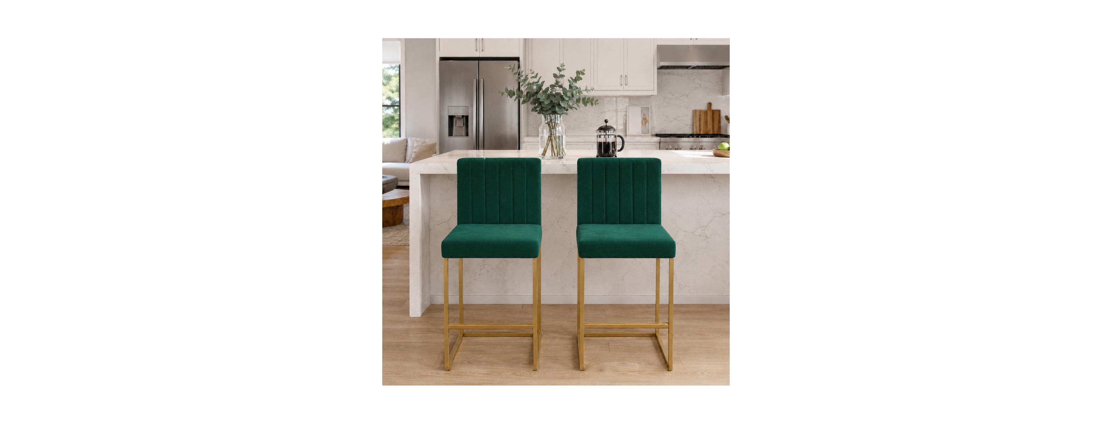 Streamdale Furniture Set of 2 Velvet Counter Height Bar Stools with Metal Frame