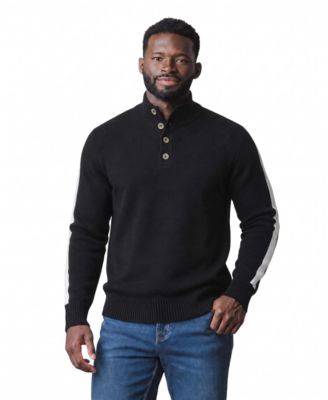 Men's Cotton Knit Mock Neck Contrast-Stripe Sweater