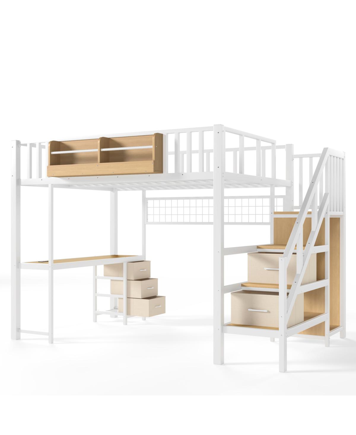 Streamdale Furniture Full Size Metal Loft Bed with Desk, Drawers and Storage Stairs