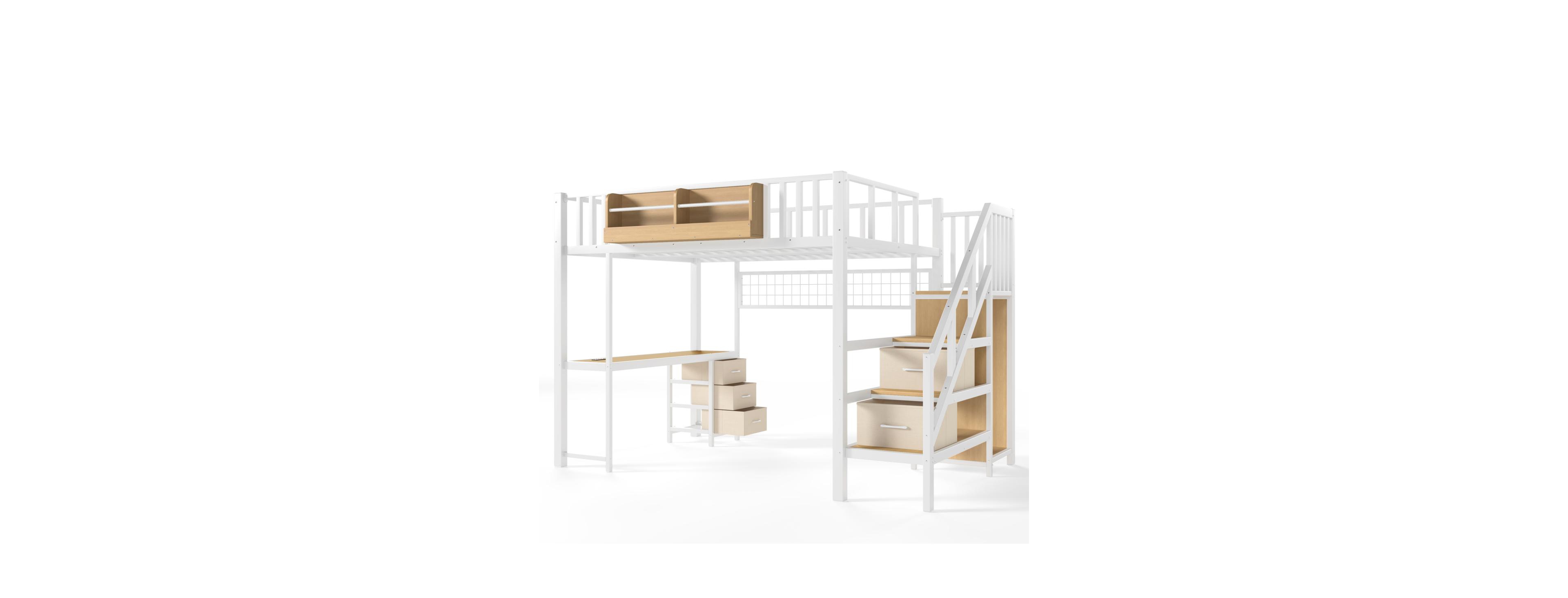 Streamdale Furniture Full Size Metal Loft Bed with Desk, Drawers and Storage Stairs