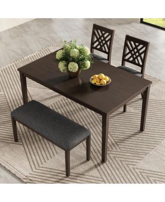 4-Piece Dining Table Set with 2 Chairs and 1 Bench