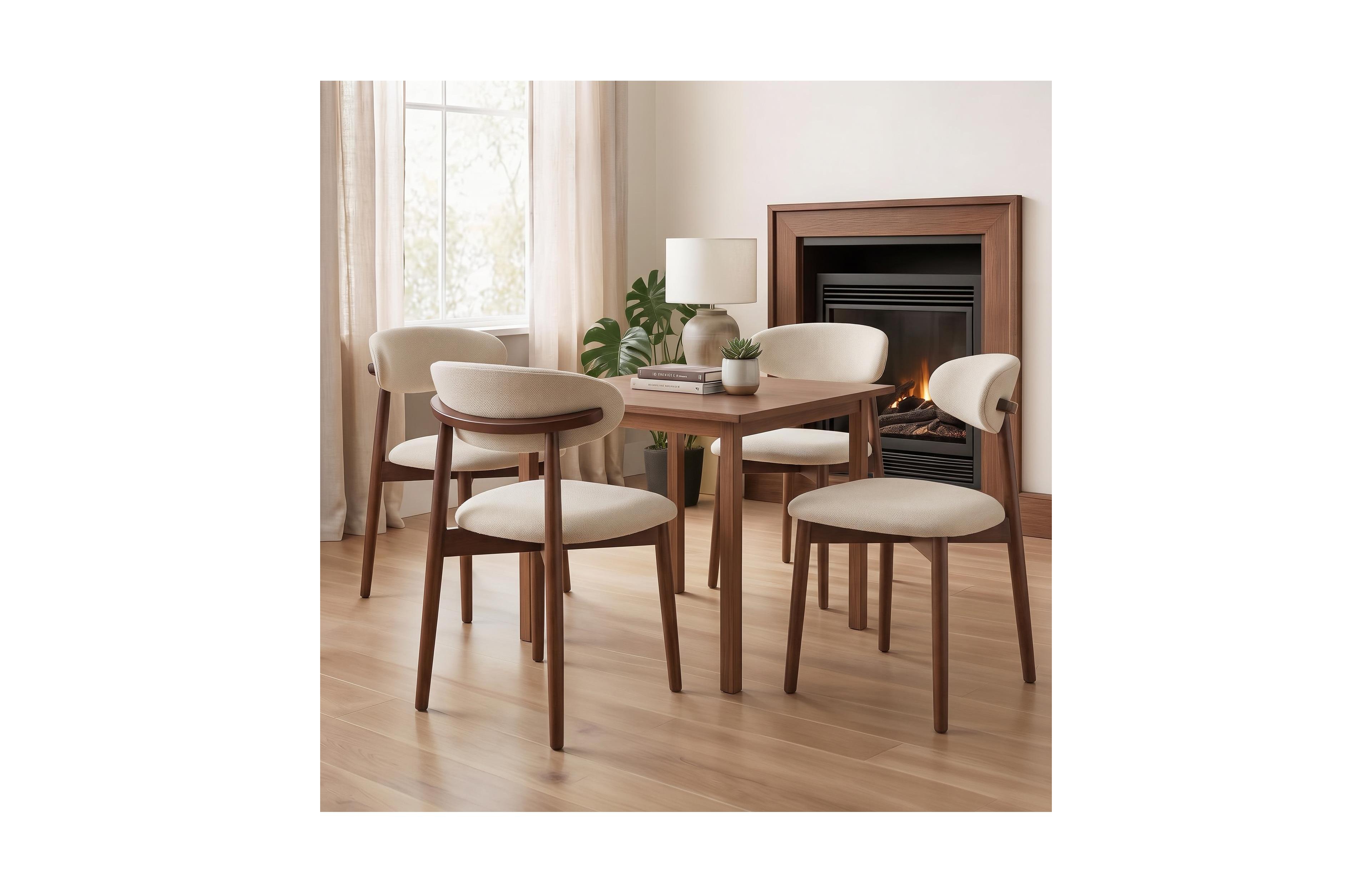 homfan Farmhouse Dining Chairs Set of 4, Mid Century Upholstered Kitchen Chairs, Padded Seat, Curved Backrest, Sturdy Legs For Room
