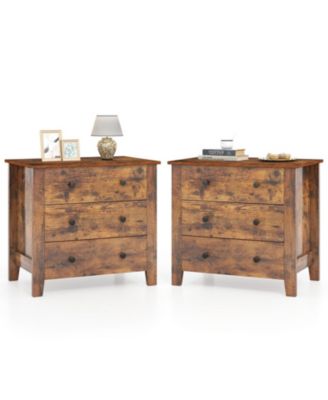 2-Pack 3-Drawer Bedside Chest of Drawers with Tapered Legs