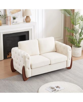 63.5" Classic Velvet Sofa with Button Tufting and Curved Wood Legs