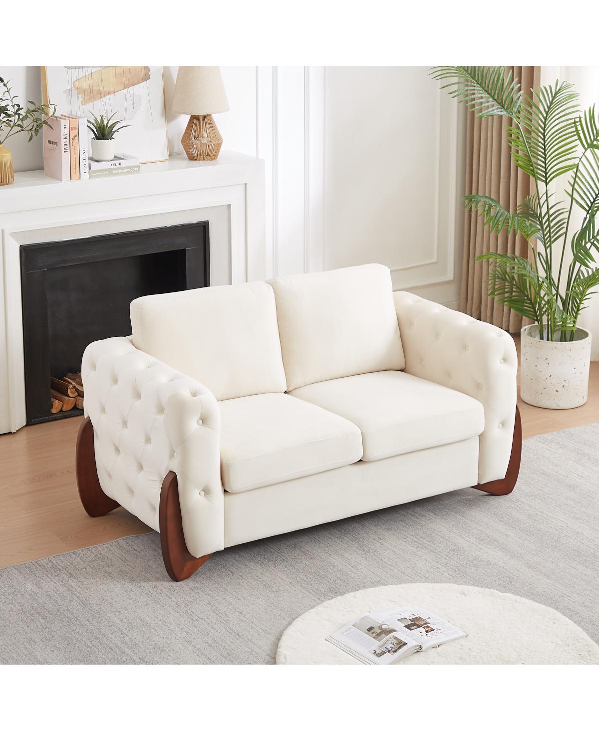 Streamdale Furniture 63.5" Classic Velvet Sofa with Button Tufting and Curved Wood Legs
