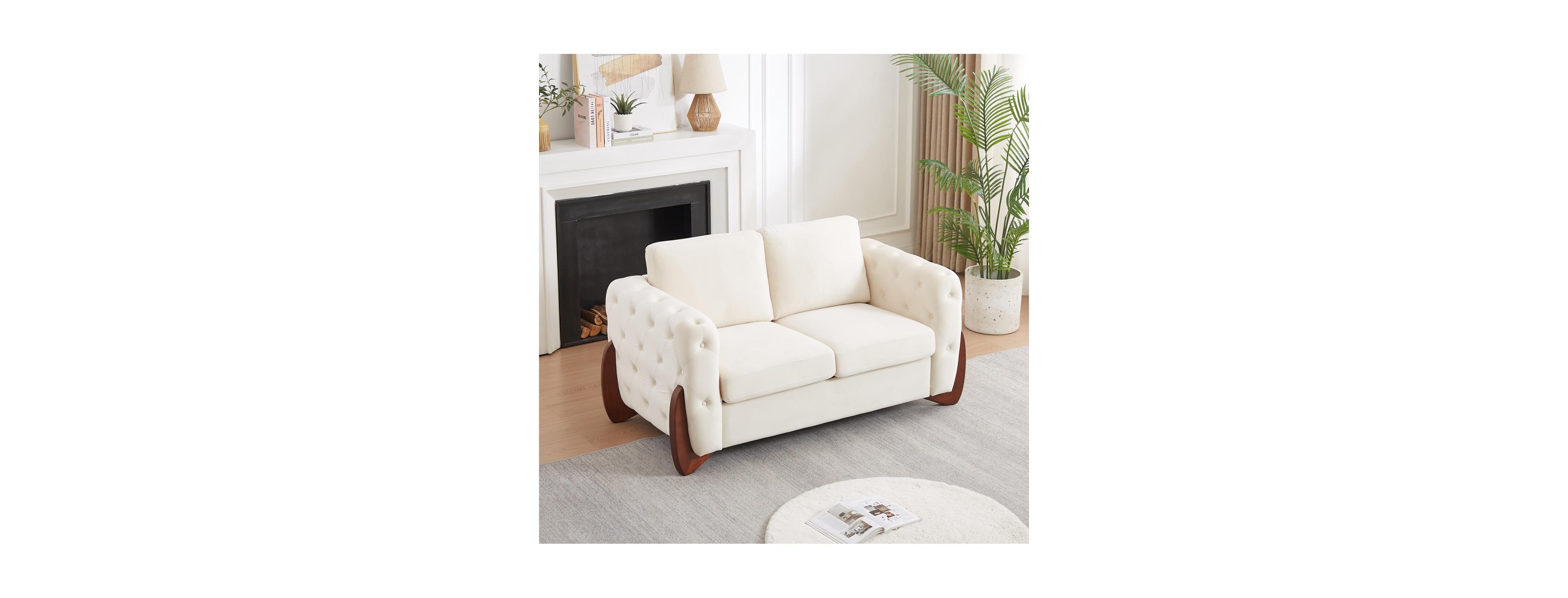Streamdale Furniture 63.5" Classic Velvet Sofa with Button Tufting and Curved Wood Legs