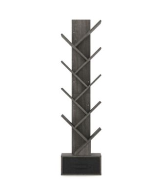 58.5 Inch 10-Tier Engineered Wood and Fabric Staggered Tree Bookshelf with Drawer