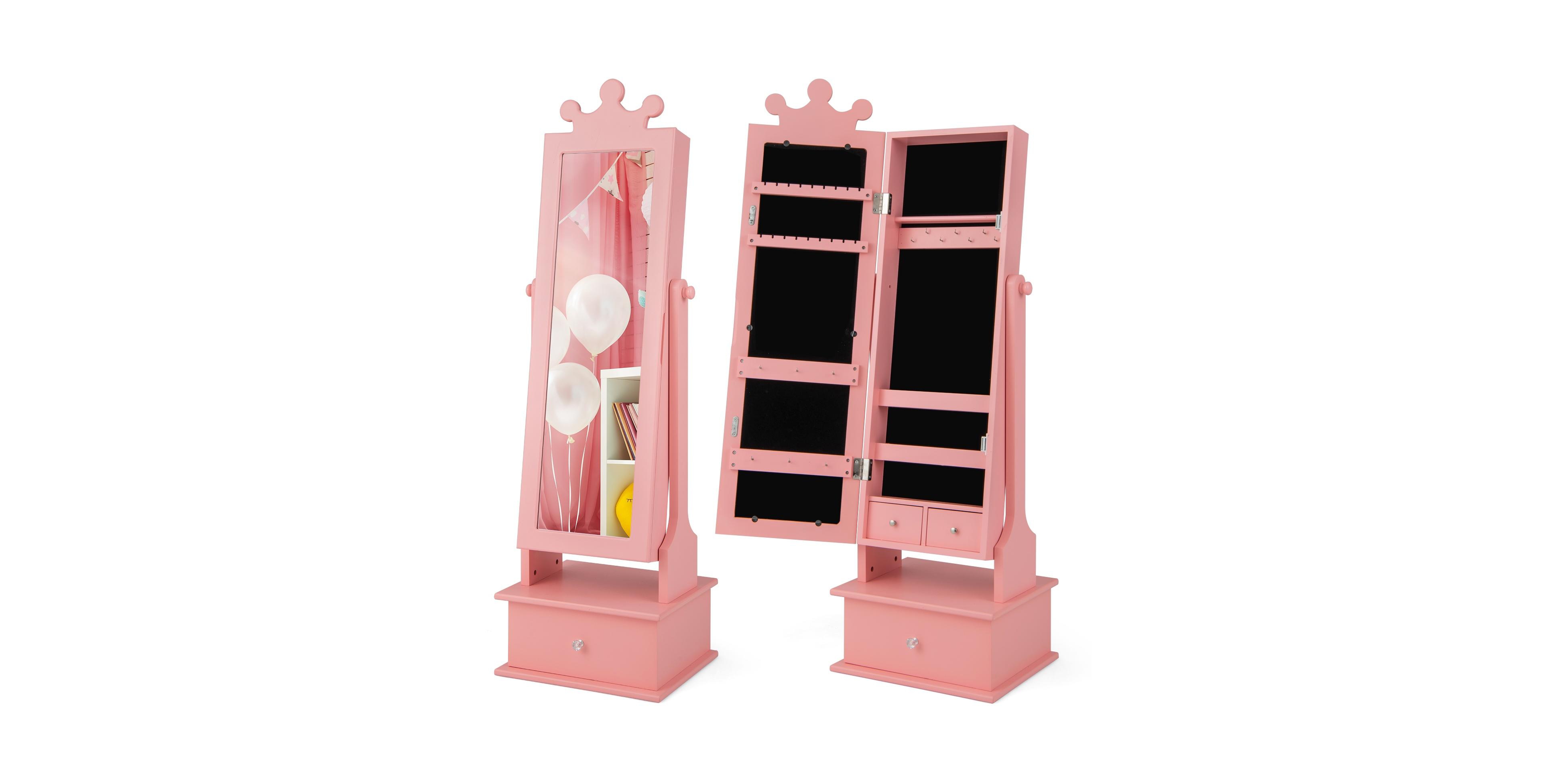 Sugift 2-in-1 Kids Jewelry Vanity with Full-Length Mirror and Drawers