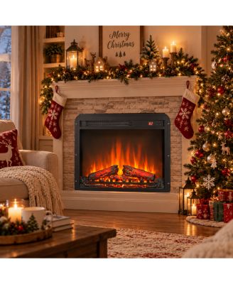 Ultra-Thin Electric Fireplace Insert with Log Set, Remote Control and Timer