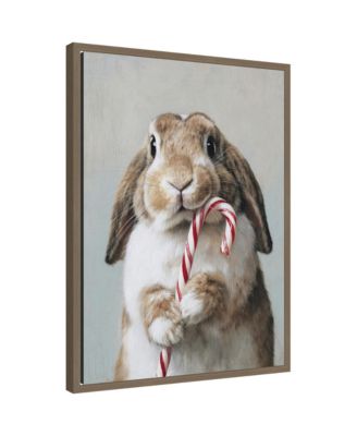 Sylvie Framed Canvas Cute Bunny Candy Cane by The Creative Bunch Studio