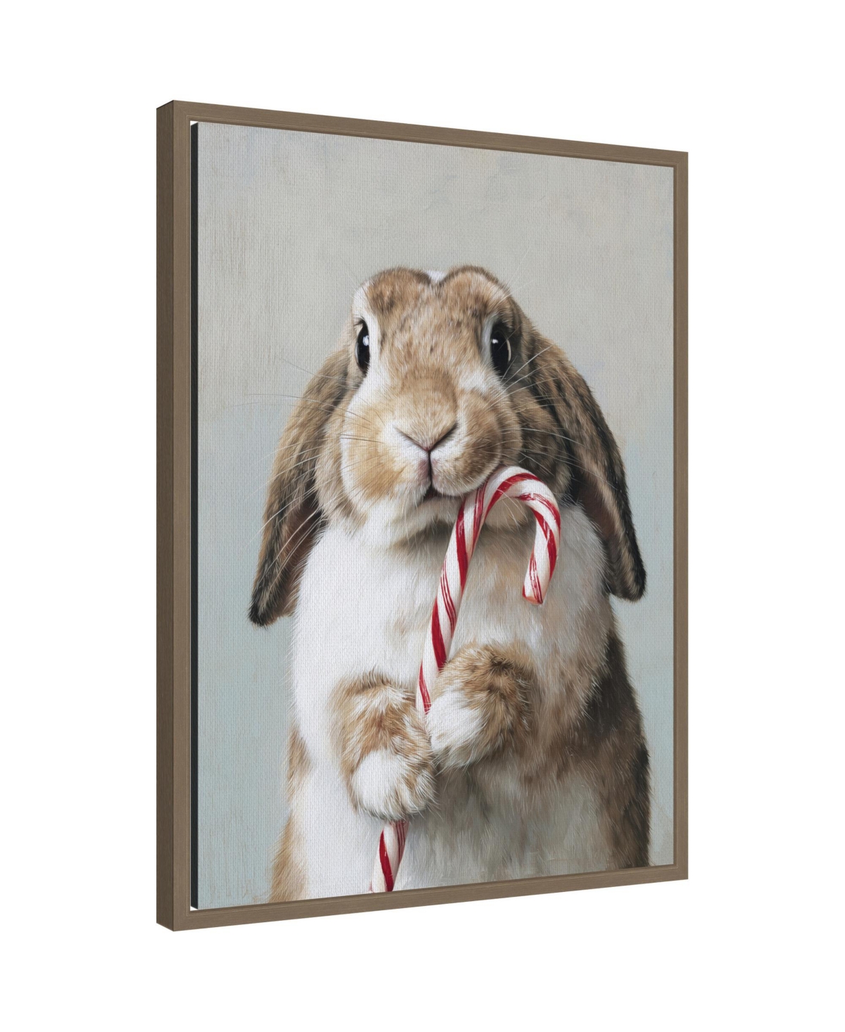 Kate and Laurel Sylvie Framed Canvas Cute Bunny Candy Cane by The Creative Bunch Studio
