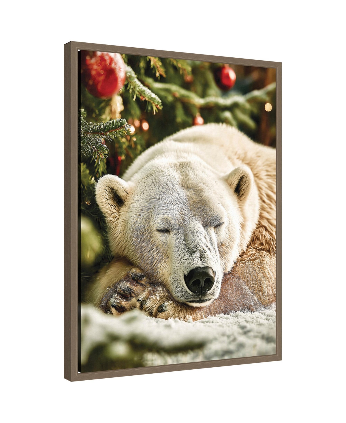 Kate and Laurel Sylvie Framed Canvas Icebear Sleeping Beneath a Christmas Tree by Michael Schauer