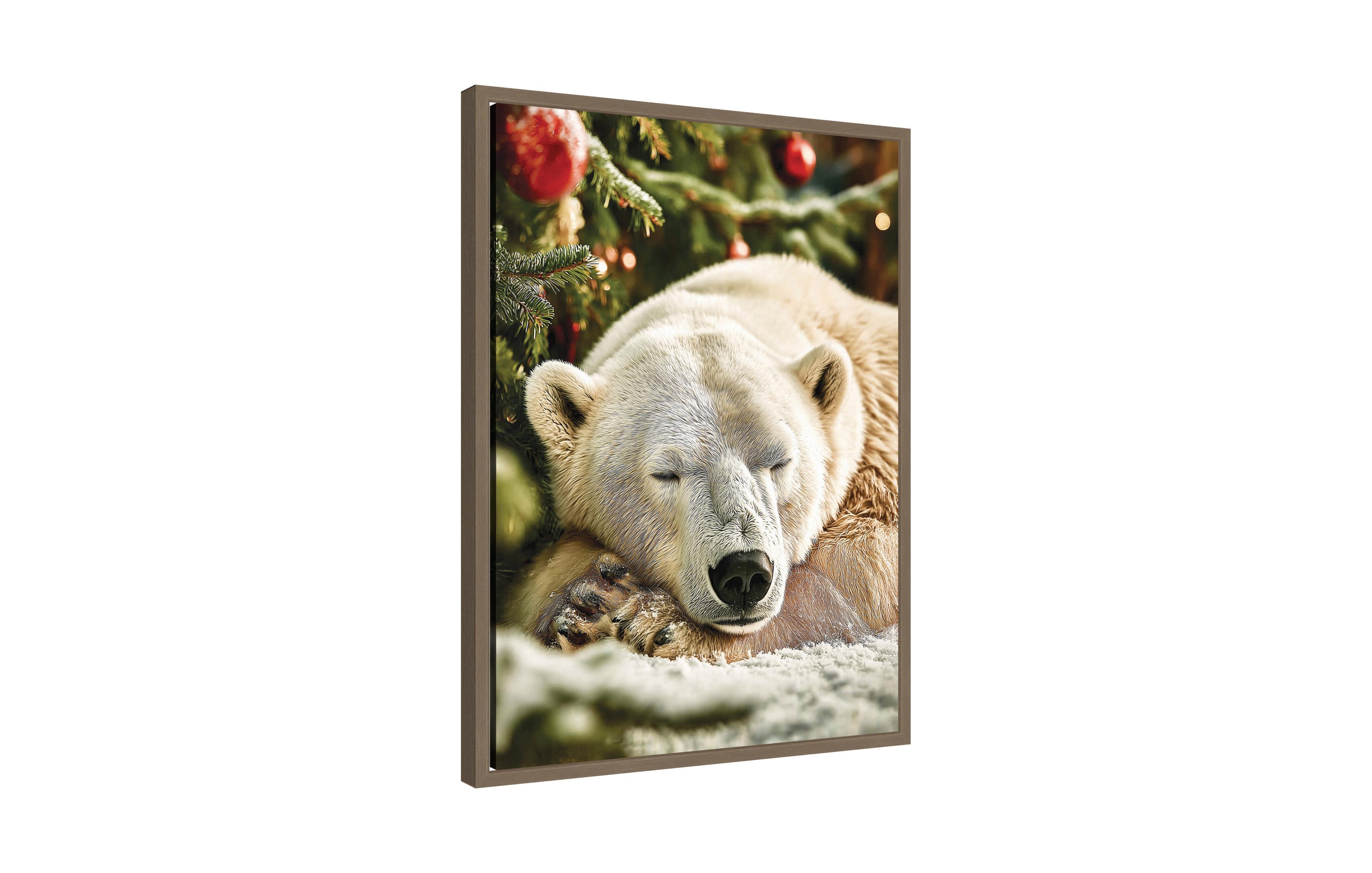 Kate and Laurel Sylvie Framed Canvas Icebear Sleeping Beneath a Christmas Tree by Michael Schauer